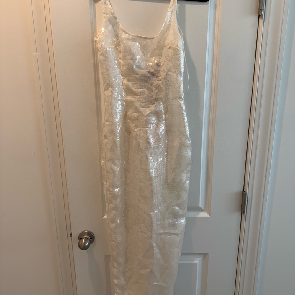 Elegant White Sequin Slip Dress